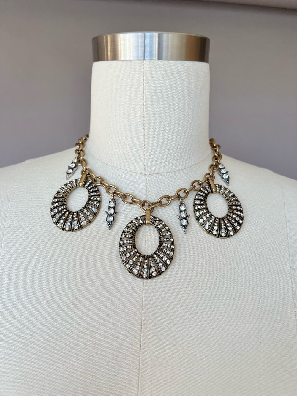 Chunky Gold-Tone Crystal Oval Pendant Necklace